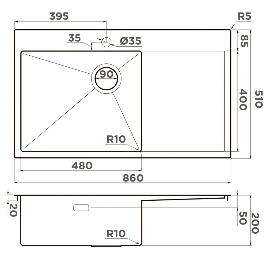 Мойка кухонная Omoikiri Akisame 86 SIDE LG-L 4997045 86x51 (светлое золото)