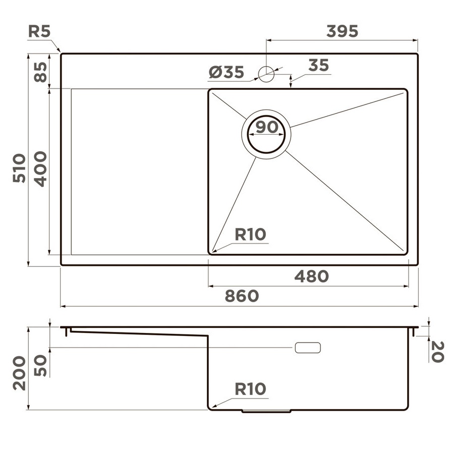 Мойка кухонная Omoikiri Akisame 86 SIDE LG-R 4997046 86x51 (светлое золото)