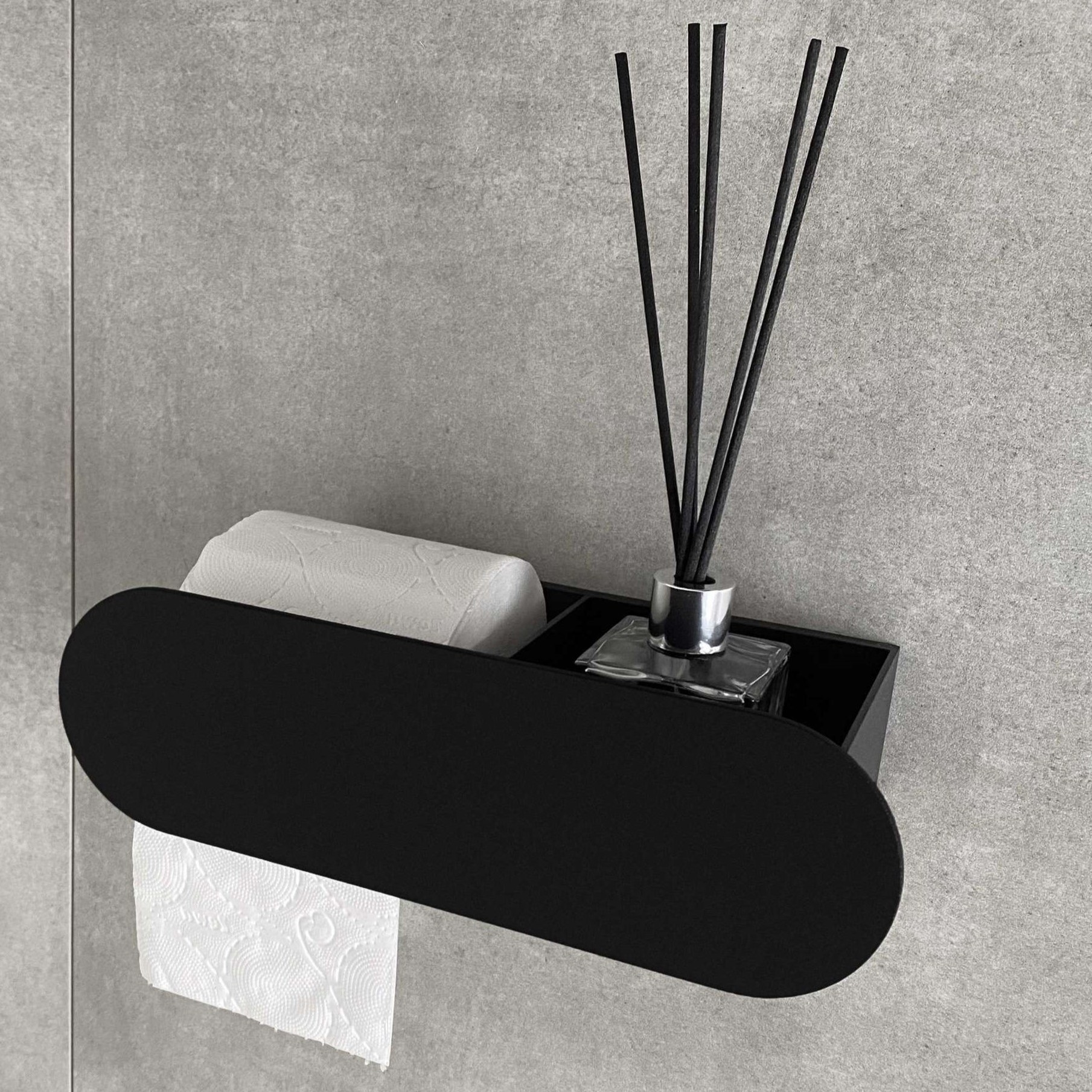  Бумагодержатель с полкой Tezza Rollo Disco (черный), бумагодержатель слева