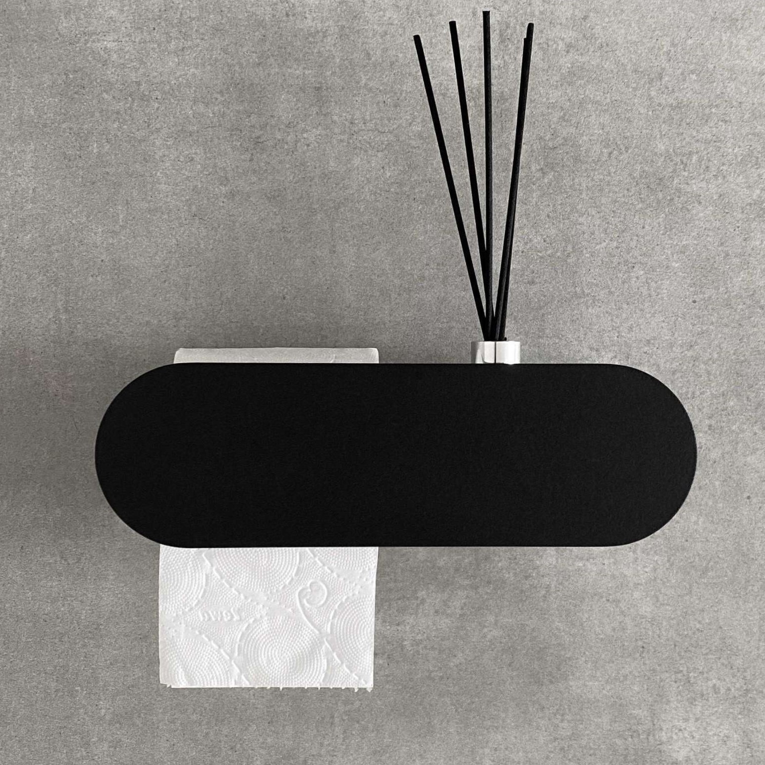  Бумагодержатель с полкой Tezza Rollo Disco (черный), бумагодержатель слева