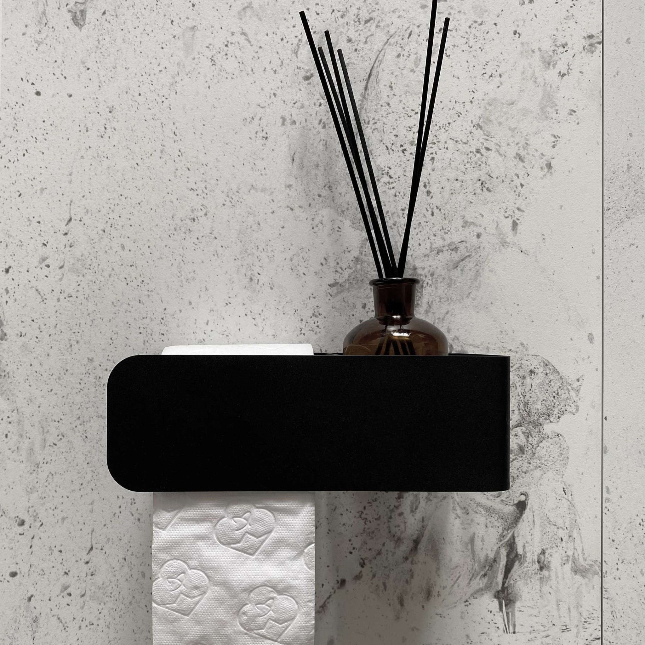  Бумагодержатель с полкой Tezza Rollo Flex (черный), бумага слева