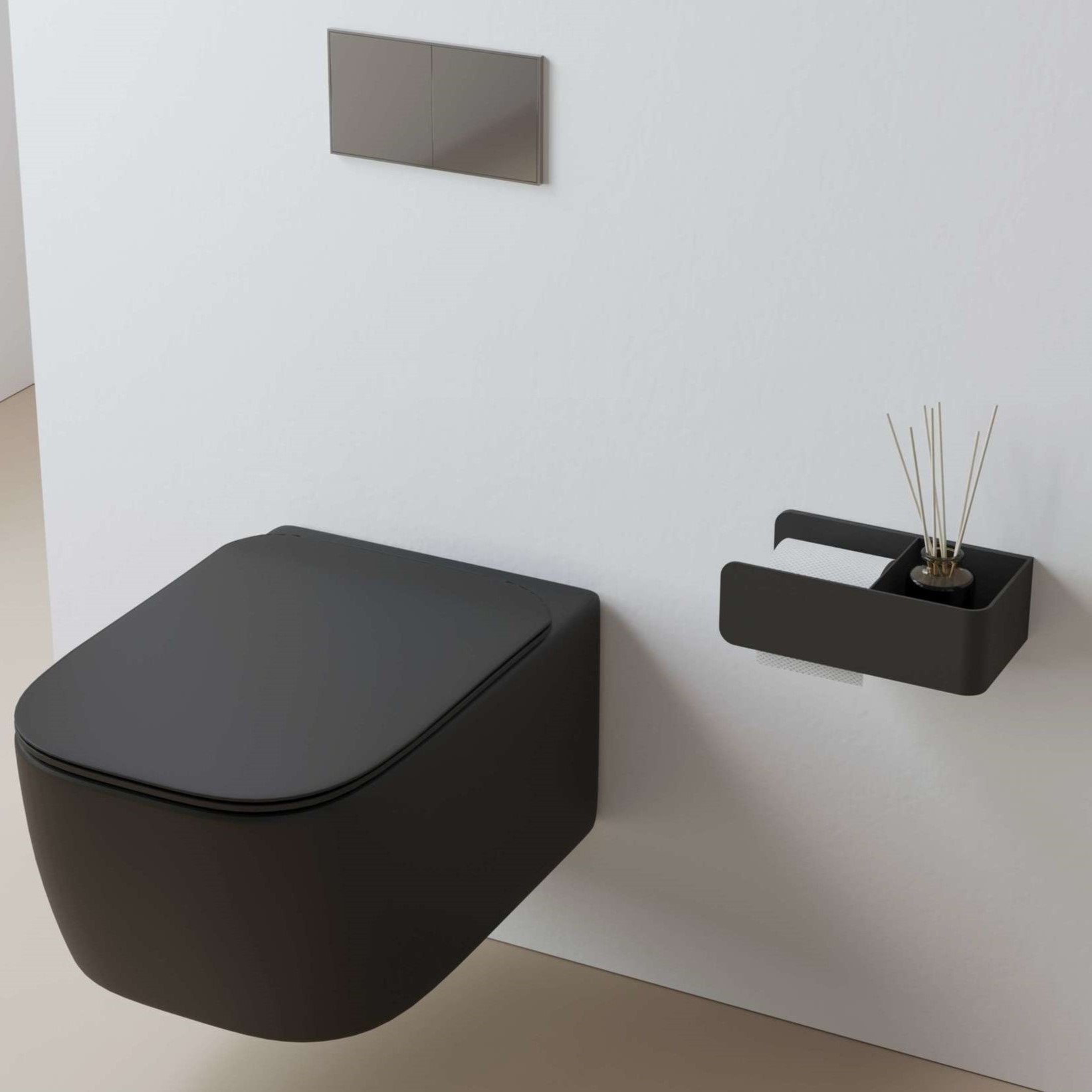  Бумагодержатель с полкой Tezza Rollo Flex (черный), бумага слева