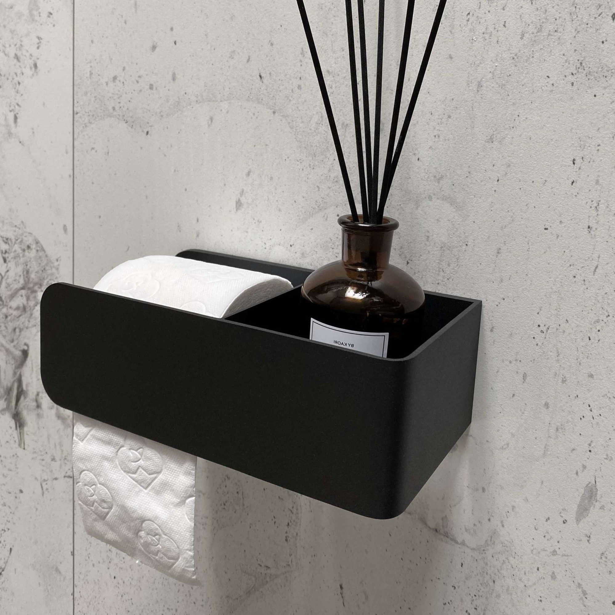  Бумагодержатель с полкой Tezza Rollo Flex (черный), бумага слева