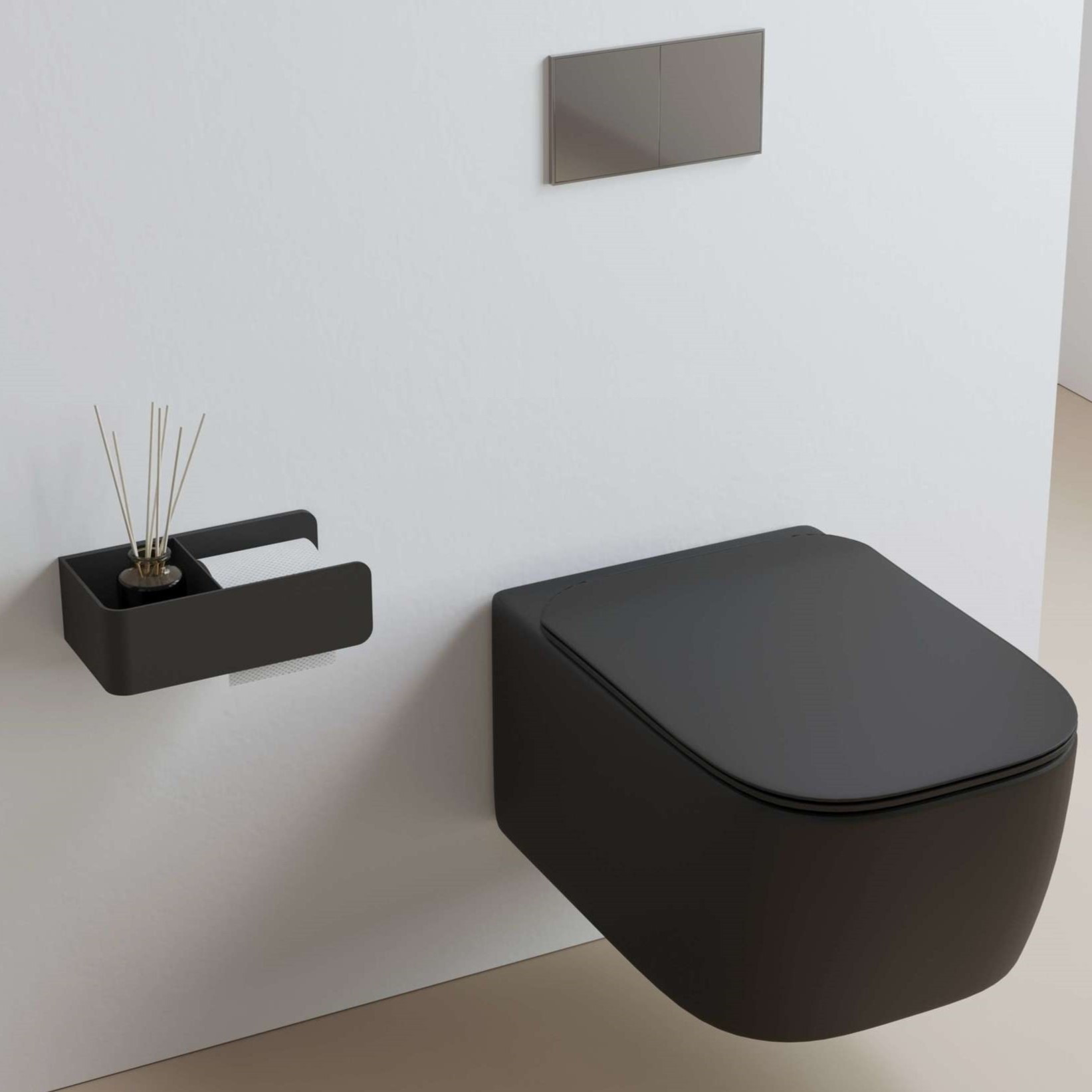  Бумагодержатель с полкой Tezza Rollo Flex (черный), бумага справа