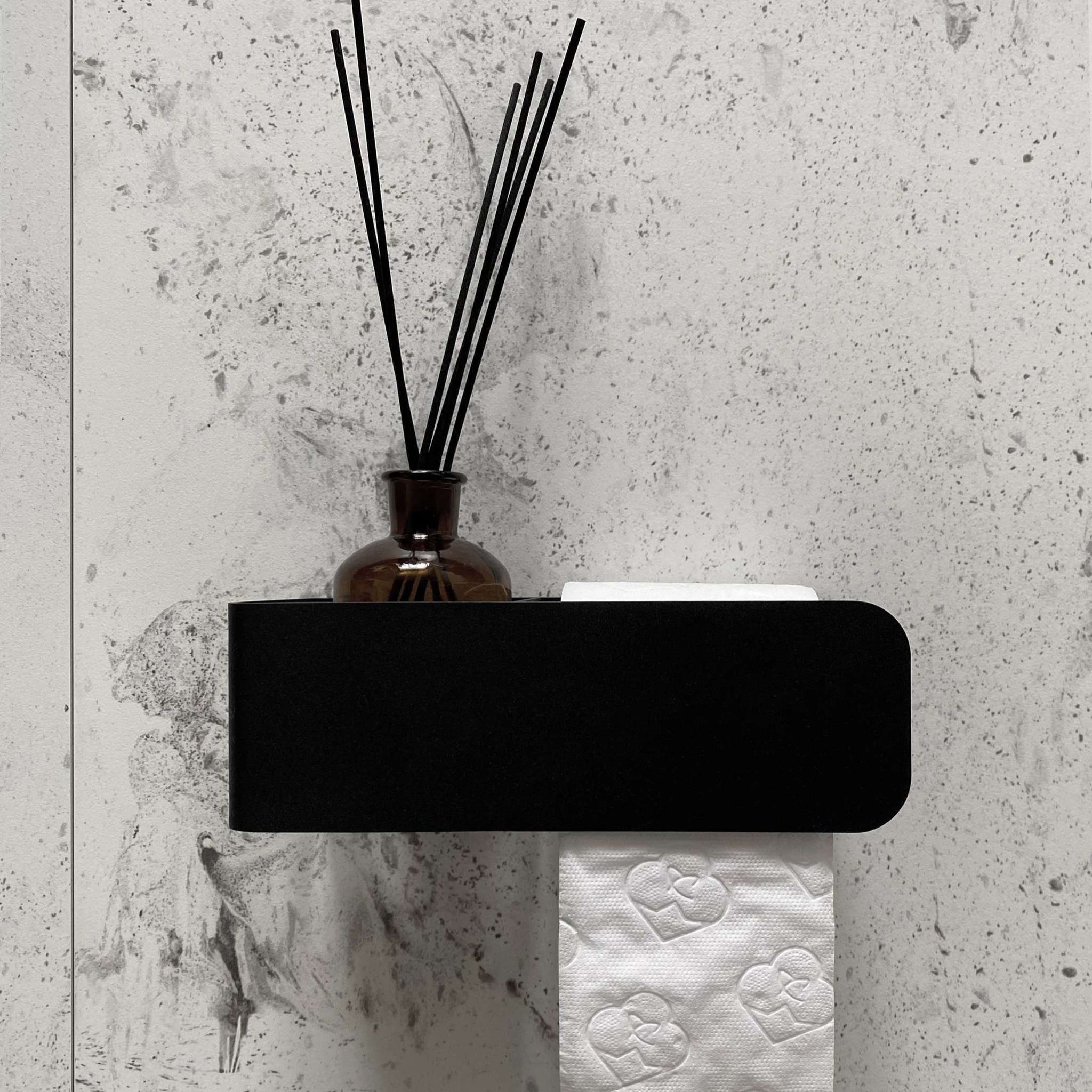  Бумагодержатель с полкой Tezza Rollo Flex (черный), бумага справа