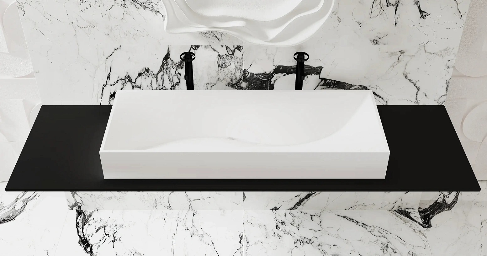 Раковина накладная Salini Sonata S-Stone 1401201MF 119.5x45x13 (покраска RAL полностью, матовый), без донного клапана, двойная