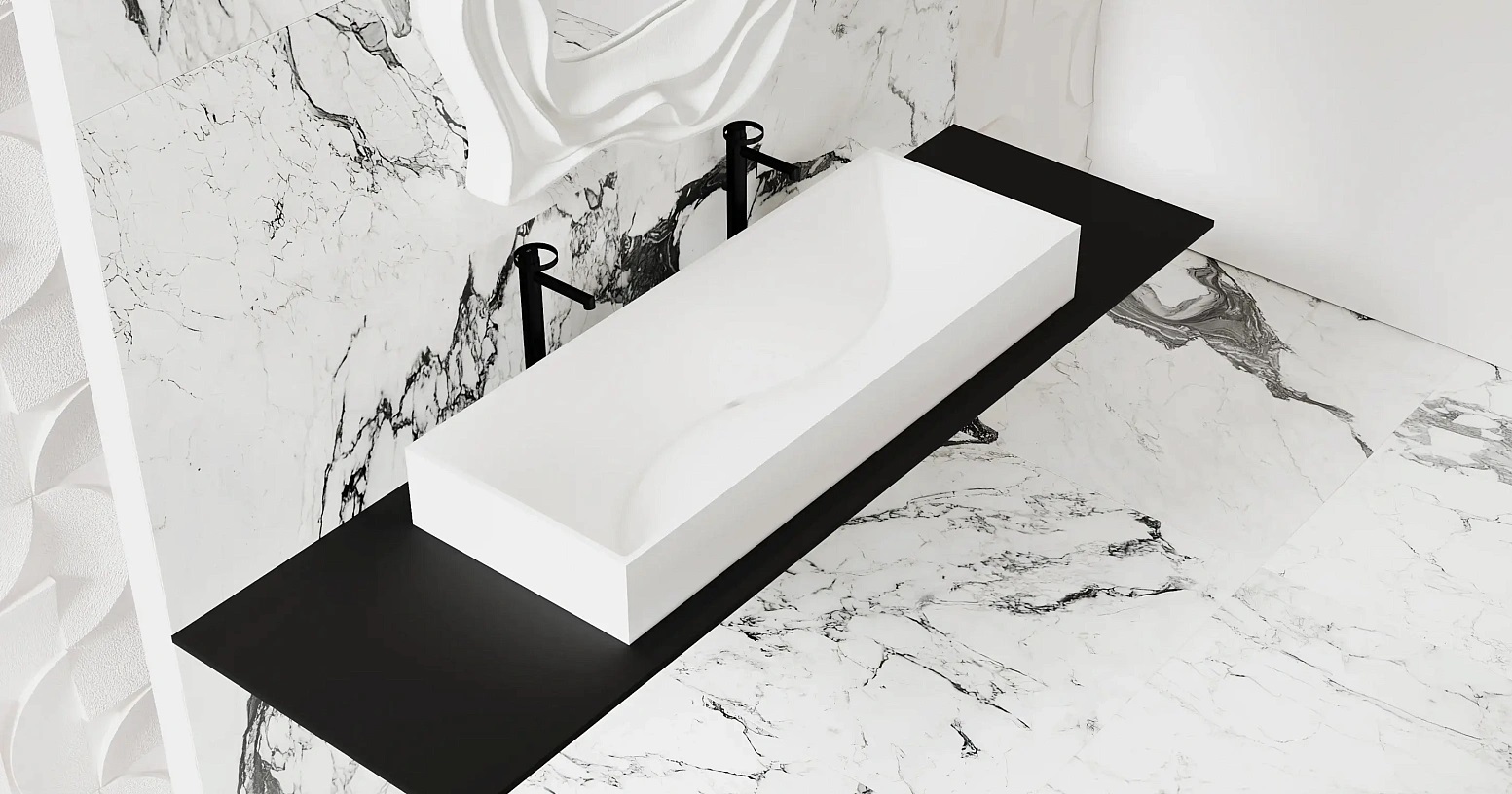 Раковина накладная Salini Sonata S-Stone 1401201MF 119.5x45x13 (покраска RAL полностью, матовый), без донного клапана, двойная