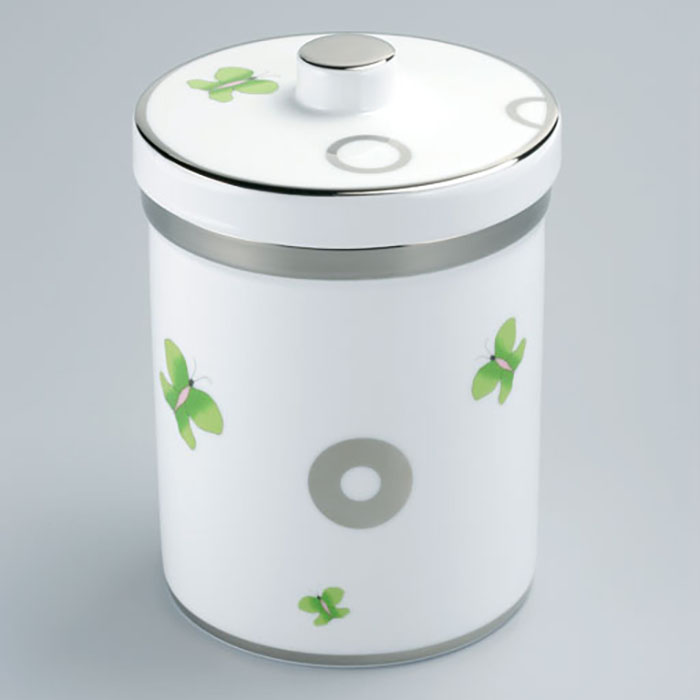 Банка фарфоровая с крышкой настольная THG Capucine Vert Decor Platine A7E-A02-4611 (платина, зеленый, белый)
