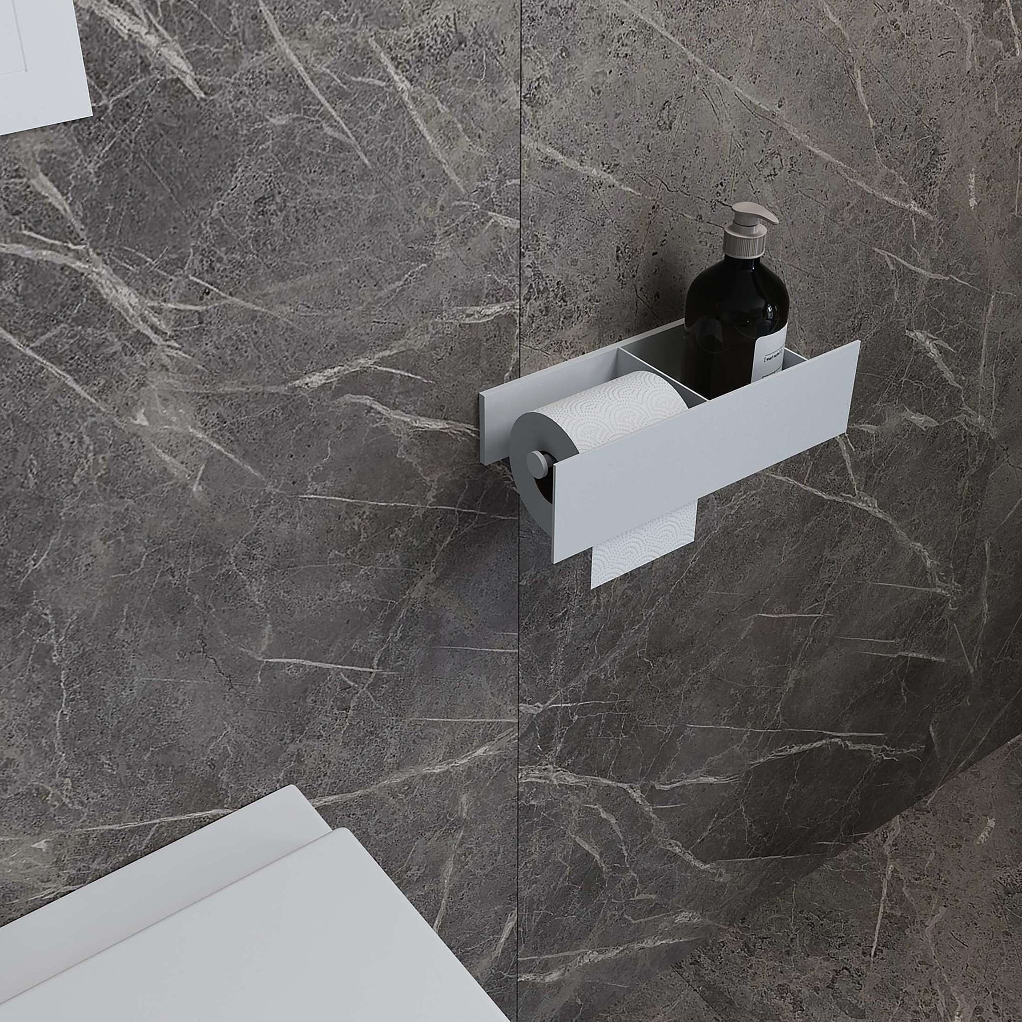 Бумагодержатель с полкой Tezza Rollo (белый), бумага слева