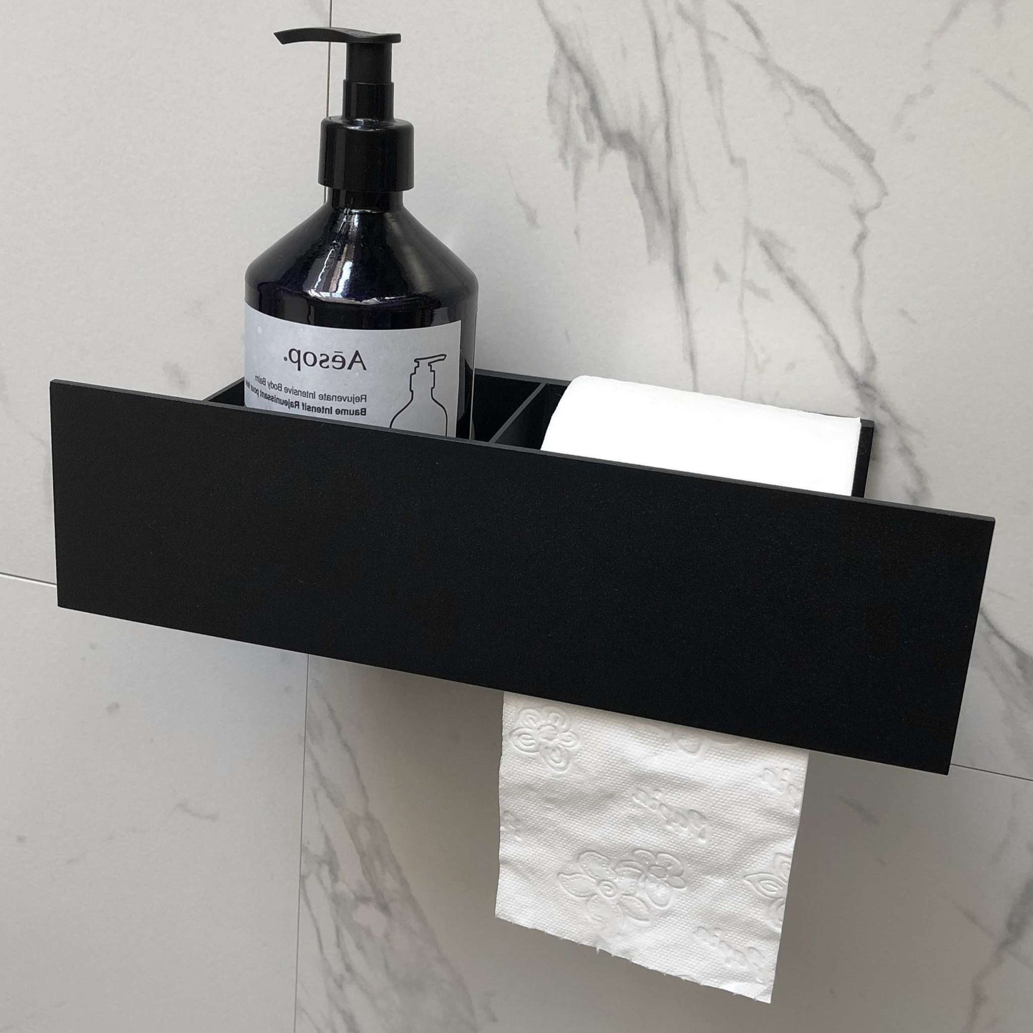 Бумагодержатель с полкой Tezza Rollo (черный), бумага справа