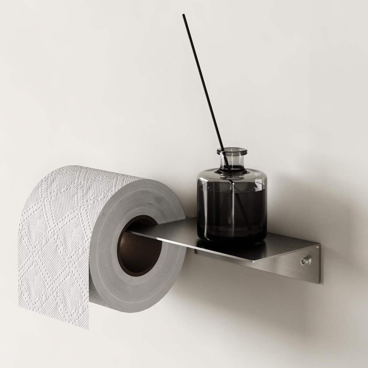 Бумагодержатель с полкой Tezza Rollo Light (нерж. сатинированная сталь), бумагодержатель слева