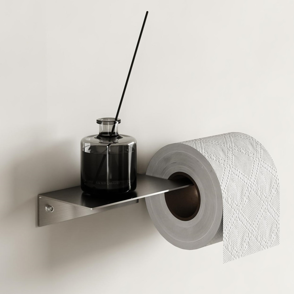 Бумагодержатель с полкой Tezza Rollo Light (нерж. сатинированная сталь), бумагодержатель справа