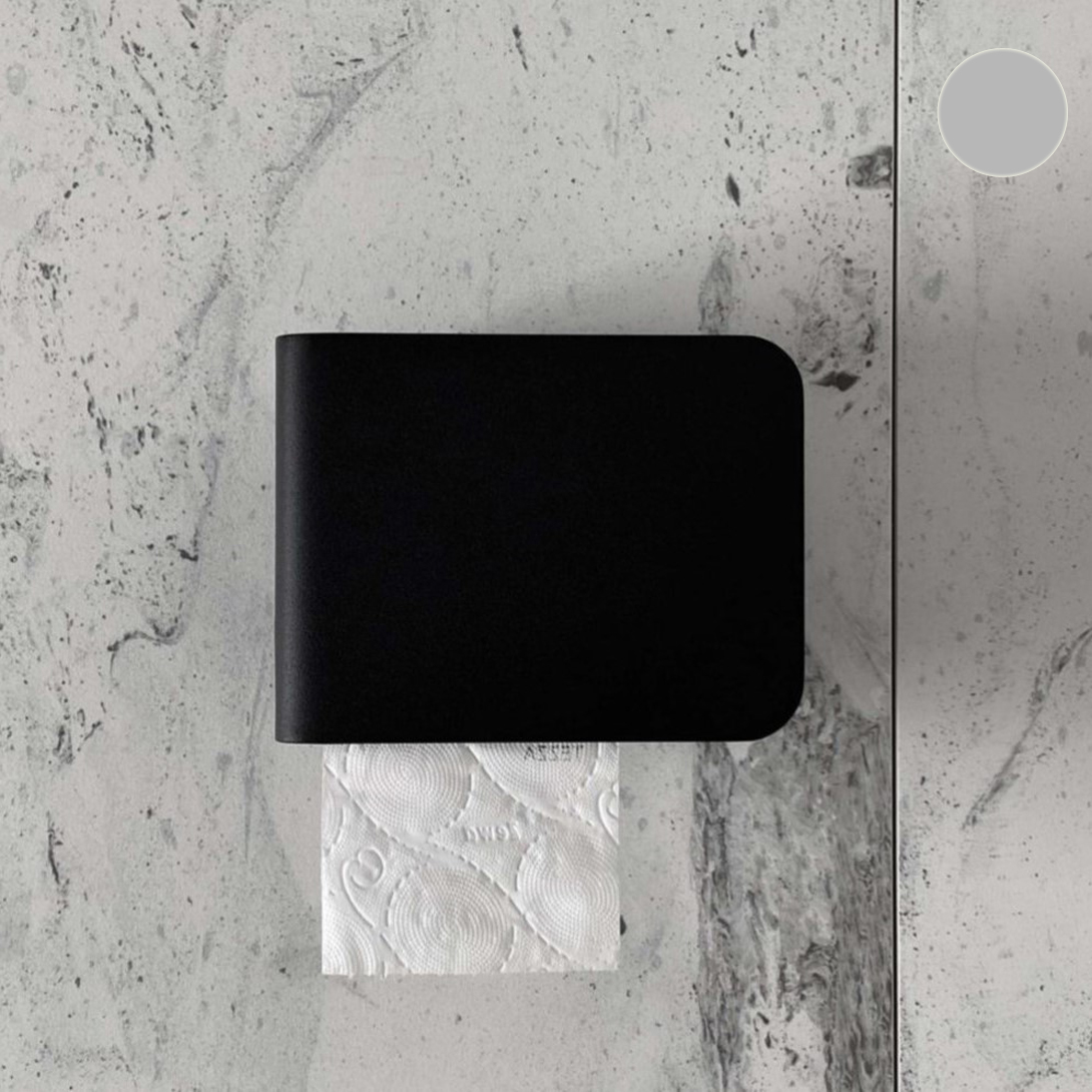 Бумагодержатель с полкой Tezza Rollo Up (серый), бумага справа