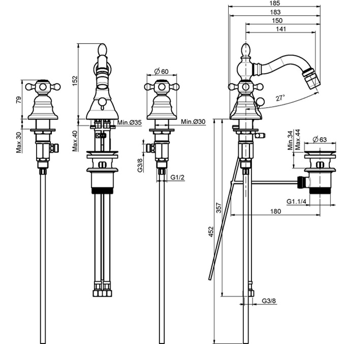 Cмеситель для биде Fima Carlo Frattini Elizabeth F5082BR (бронза), с донным клапаном