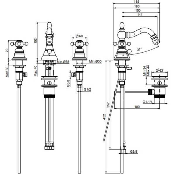 Cмеситель для биде Fima Carlo Frattini Elizabeth F5082CR (хром), с донным клапаном