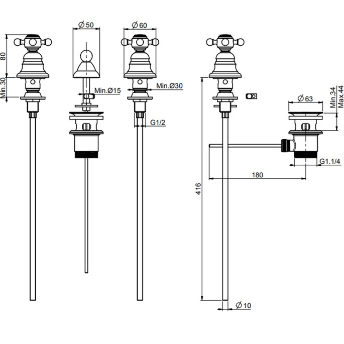 Cмеситель для биде Fima Carlo Frattini Elizabeth F5102BR (бронза), с донным клапаном