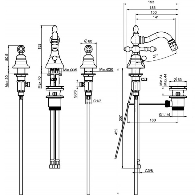Cмеситель для биде Fima Carlo Frattini Epoque F5052CR (хром), с донным клапаном