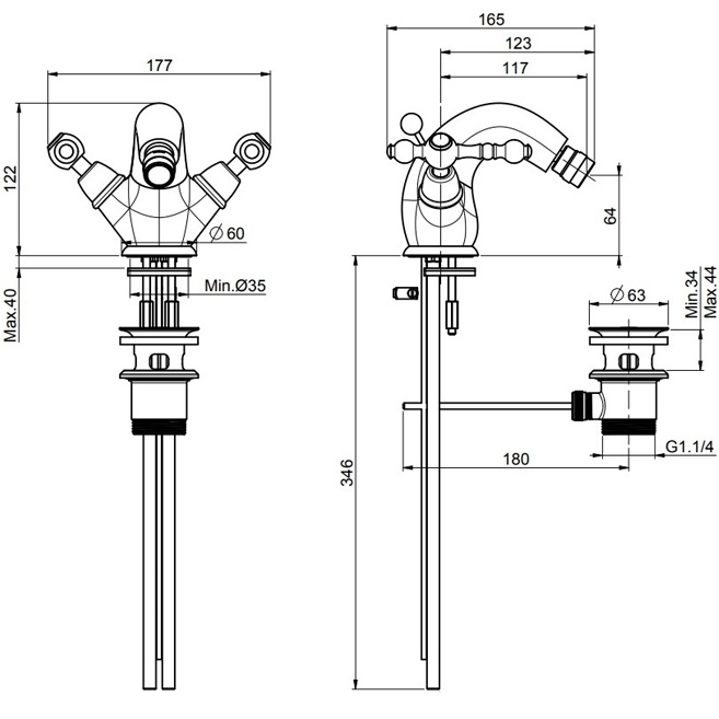 Cмеситель для биде Fima Carlo Frattini Epoque F5062/2OR (золотой), с донным клапаном
