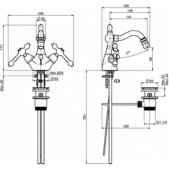 Cмеситель для биде Fima Carlo Frattini Epoque F5062BR (бронза), с донным клапаном
