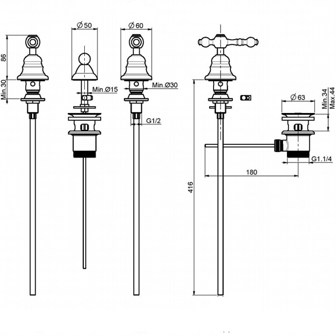 Cмеситель для биде Fima Carlo Frattini Epoque F5072CR (хром), с донным клапаном