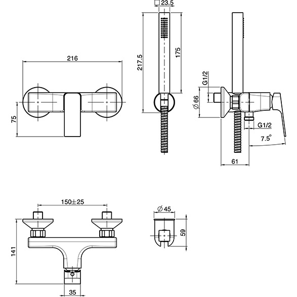 Cмеситель для душа настенный Fima Carlo Frattini Fit F3385BS (белый матовый), с ручным душем