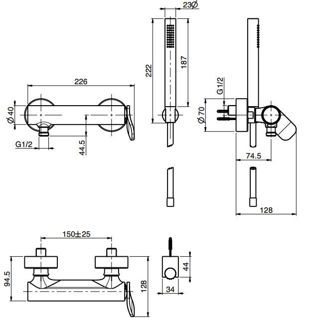 Cмеситель для душа настенный Fima Carlo Frattini Flo F3805NS (черный матовый)