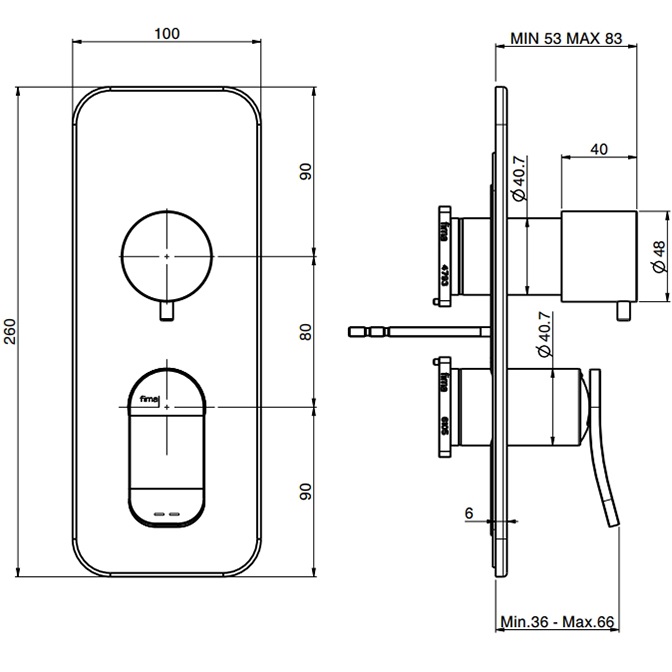 Cмеситель для душа встраиваемый Fima Carlo Frattini Flo F3809X6NS (черный матовый)
