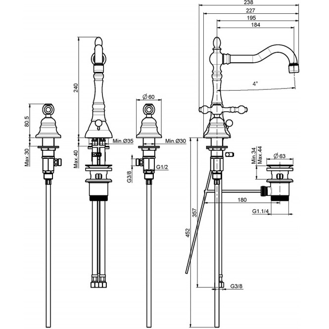 Cмеситель для раковины Fima Carlo Frattini Epoque F5051CR (хром), с донным клапаном