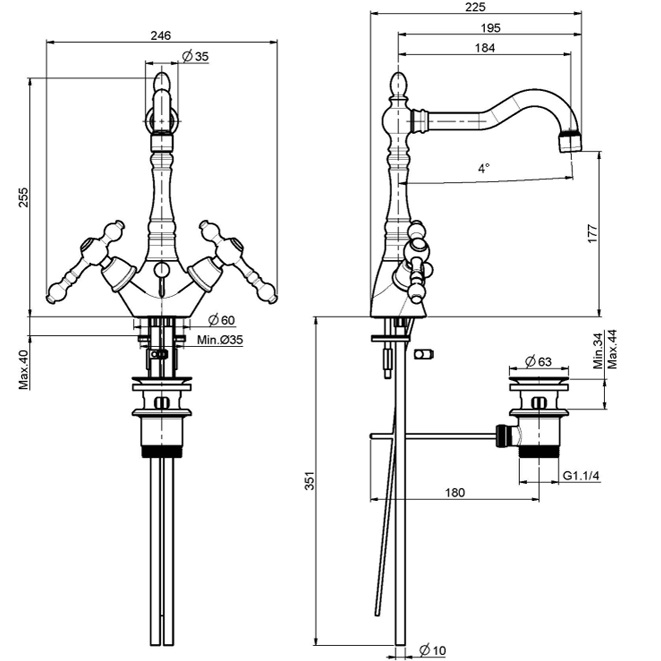 Cмеситель для раковины Fima Carlo Frattini Epoque F5061BR (бронза), с донным клапаном