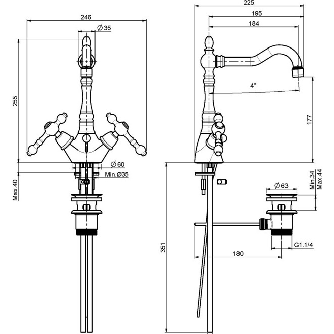 Cмеситель для раковины Fima Carlo Frattini Epoque F5061CR (хром), с донным клапаном