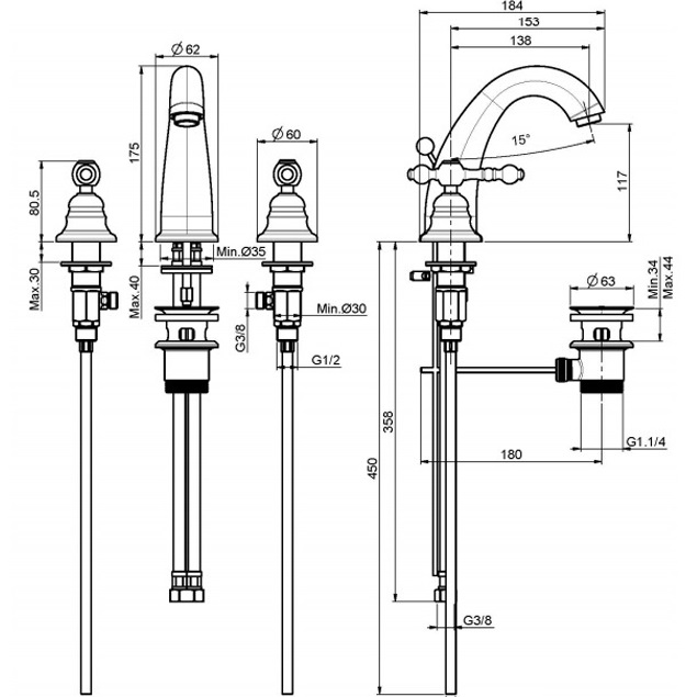 Cмеситель для раковины Fima Carlo Frattini Epoque F5071CR (хром), с донным клапаном