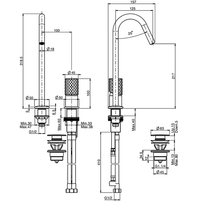 Cмеситель для раковины Fima Carlo Frattini Spillo Tech F3271TNCXNS (черный матовый), с донным клапаном