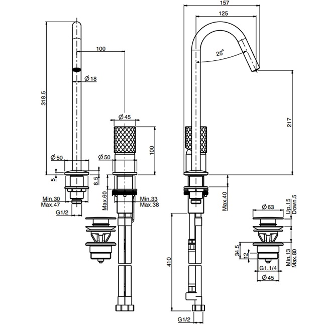 Cмеситель для раковины Fima Carlo Frattini Spillo Tech F3271TNCXCR (хром), с донным клапаном
