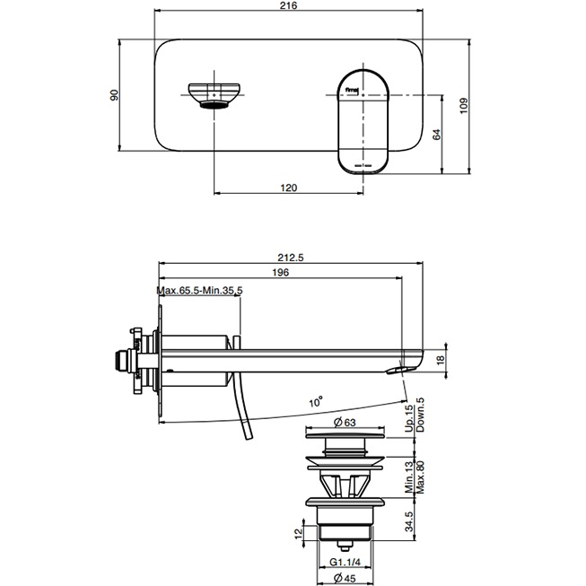 Cмеситель для раковины встраиваемый Fima Carlo Frattini Flo F3821WLX5OR (золотой), с донным клапаном