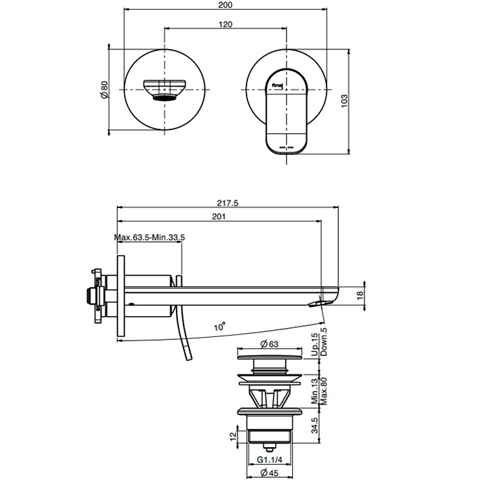 Cмеситель для раковины встраиваемый Fima Carlo Frattini Flo F3821WLX8CR (хром), с донным клапаном