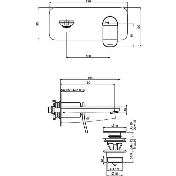 Cмеситель для раковины встраиваемый Fima Carlo Frattini Flo F3821WX5OR (золотой), с донным клапаном
