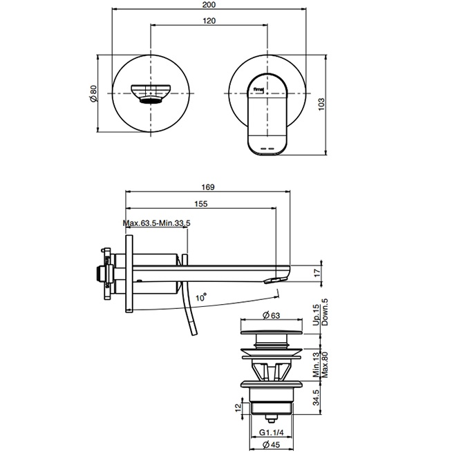 Cмеситель для раковины встраиваемый Fima Carlo Frattini Flo F3821WX8NS (черный матовый), с донным клапаном
