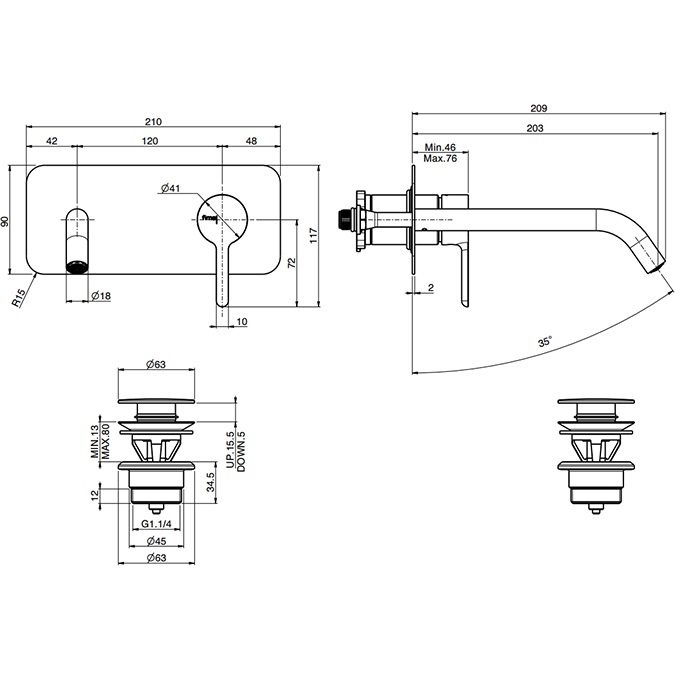 Cмеситель для раковины встраиваемый Fima Carlo Frattini Snap F3121WLX5CR (хром), с донным клапаном