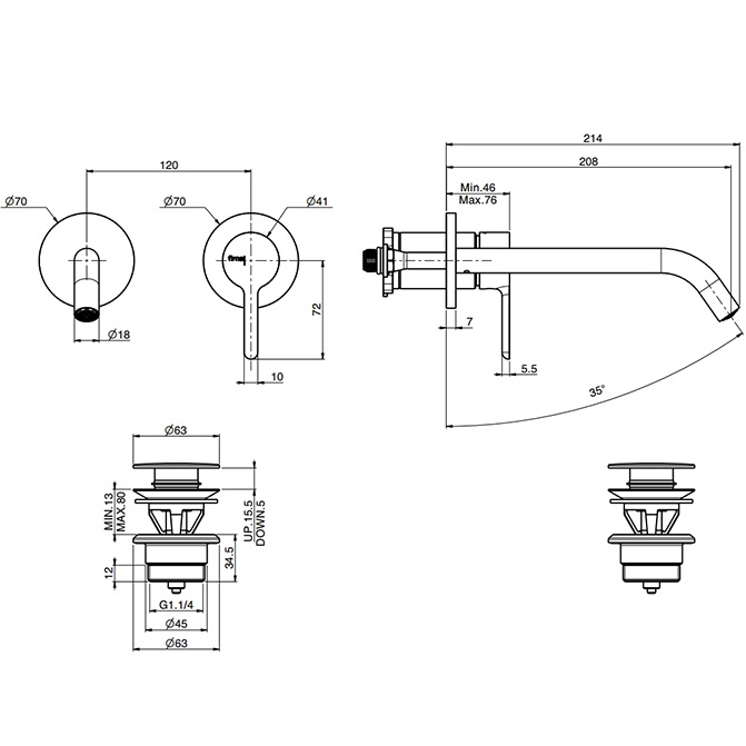 Cмеситель для раковины встраиваемый Fima Carlo Frattini Snap F3121WLX8NS (черный матовый), с донным клапаном