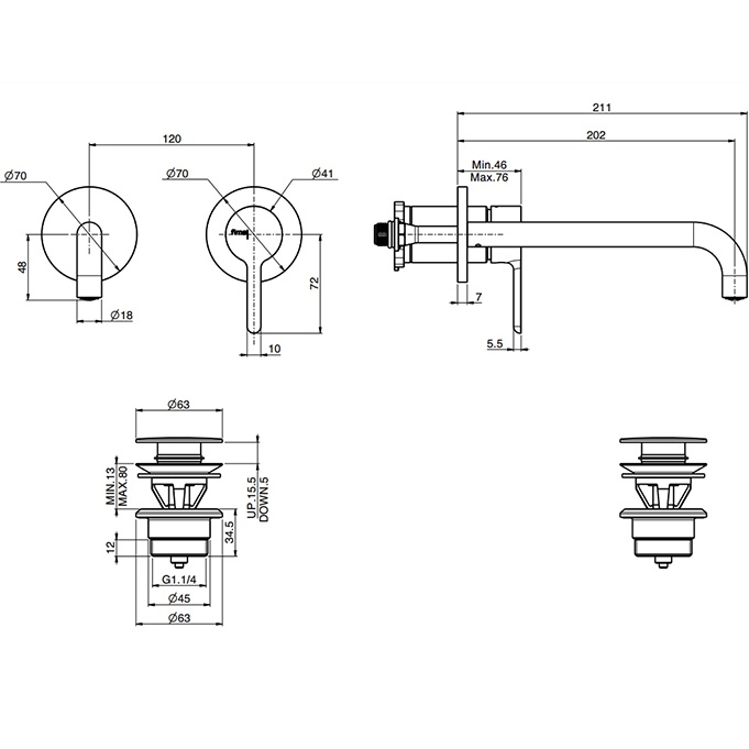 Cмеситель для раковины встраиваемый Fima Carlo Frattini Snap F3121WLX9NS (черный матовый), с донным клапаном