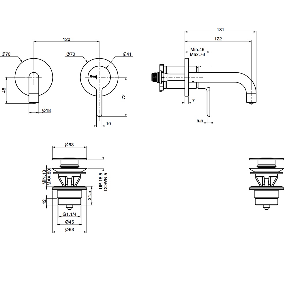Cмеситель для раковины встраиваемый Fima Carlo Frattini Snap F3121WSX9CR (хром), с донным клапаном