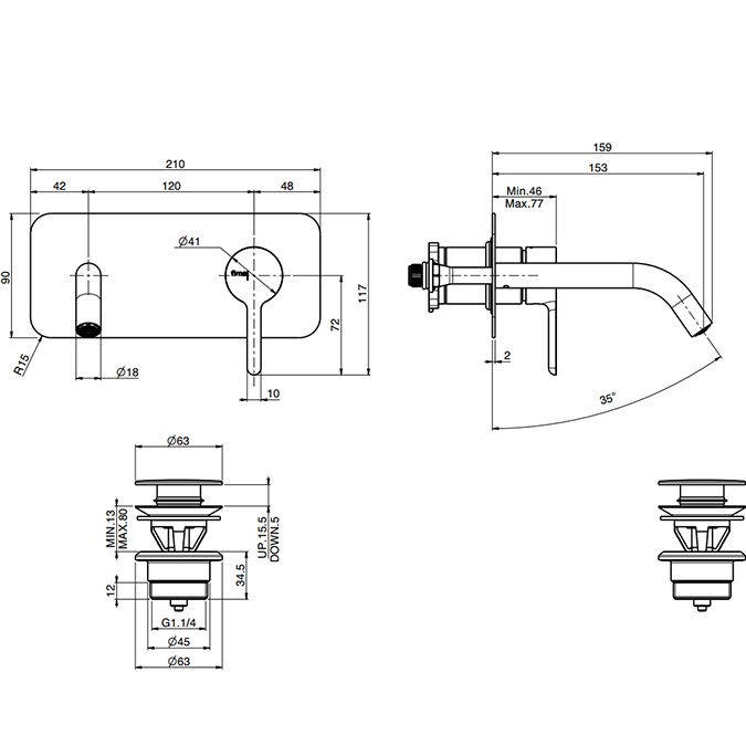 Cмеситель для раковины встраиваемый Fima Carlo Frattini Snap F3121WX5CR (хром), с донным клапаном