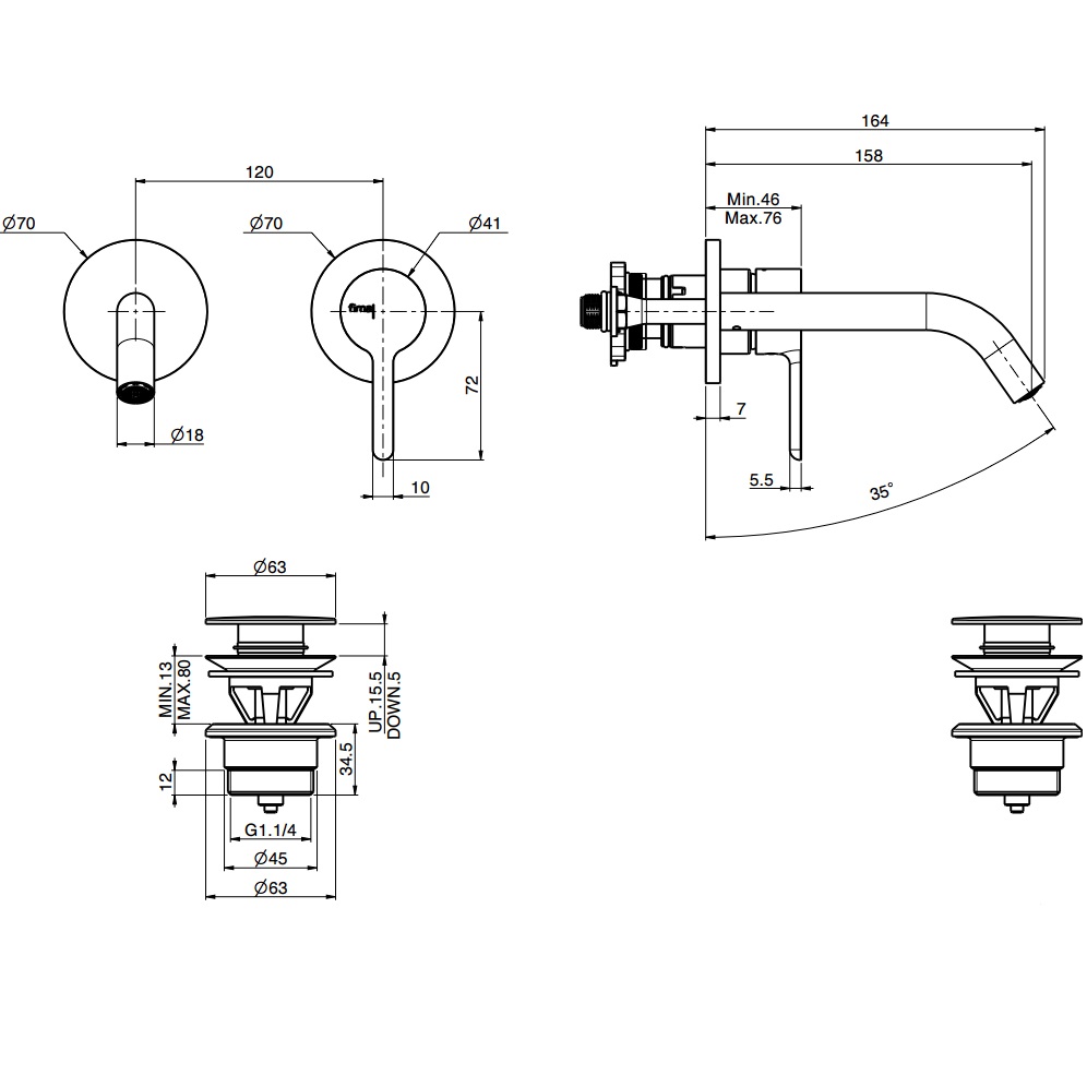 Cмеситель для раковины встраиваемый Fima Carlo Frattini Snap F3121WX8NS (черный матовый), с донным клапаном