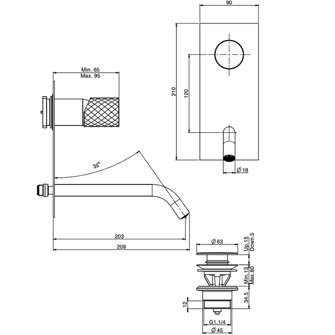 Cмеситель для раковины встраиваемый Fima Carlo Frattini Spillo Tech F3051TWLX5XOR (золотой), с донным клапаном