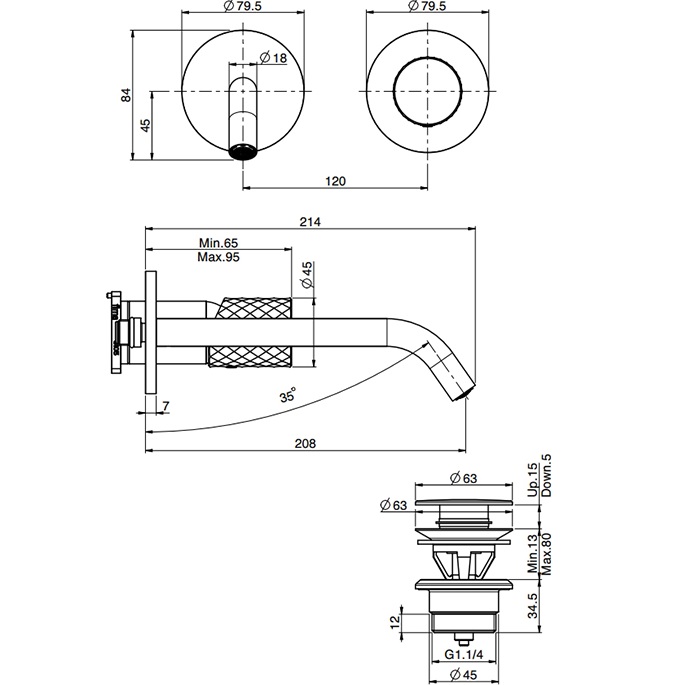 Cмеситель для раковины встраиваемый Fima Carlo Frattini Spillo Tech F3051TWLX8XNS (черный матовый), с донным клапаном