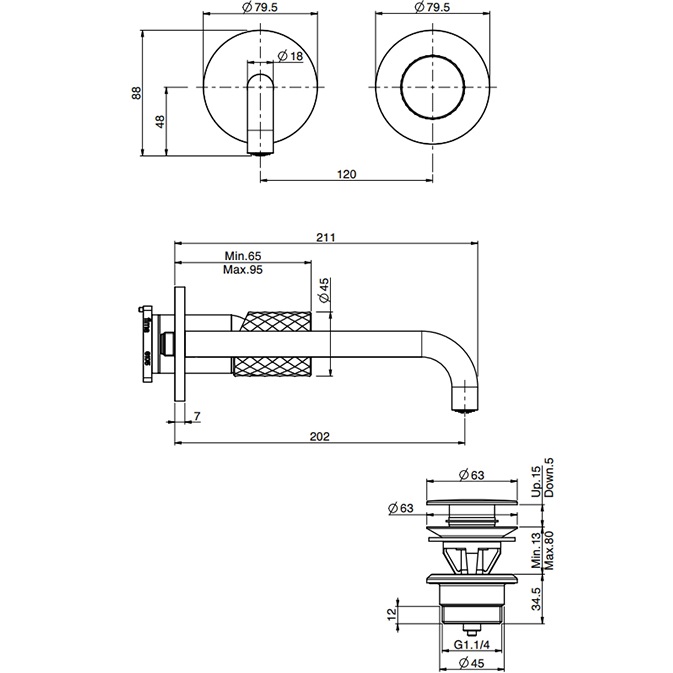 Cмеситель для раковины встраиваемый Fima Carlo Frattini Spillo Tech F3051TWLX9XOR (золотой), с донным клапаном