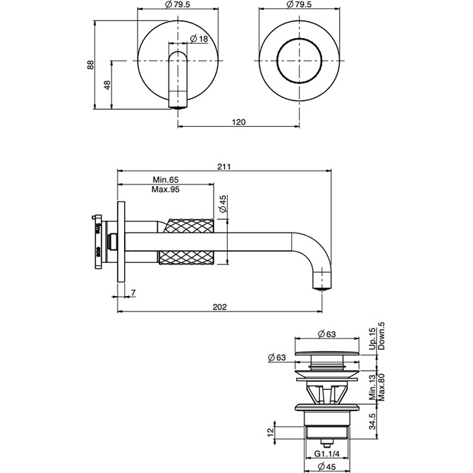 Cмеситель для раковины встраиваемый Fima Carlo Frattini Spillo Tech F3051TWLX9XNS (черный матовый), с донным клапаном