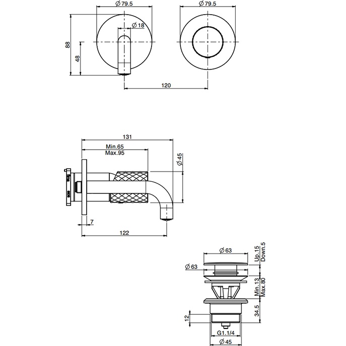 Cмеситель для раковины встраиваемый Fima Carlo Frattini Spillo Tech F3051TWSX9XNS (черный матовый), с донным клапаном