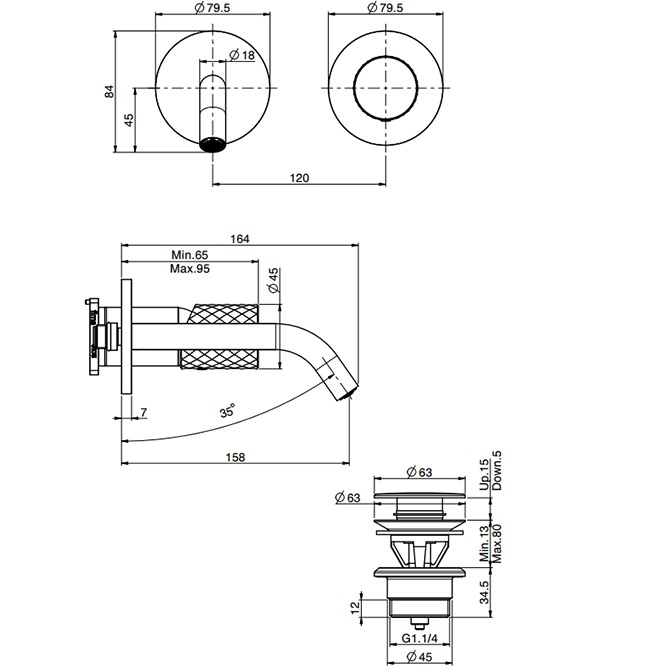 Cмеситель для раковины встраиваемый Fima Carlo Frattini Spillo Tech F3051TWX8XNS (черный матовый), с донным клапаном