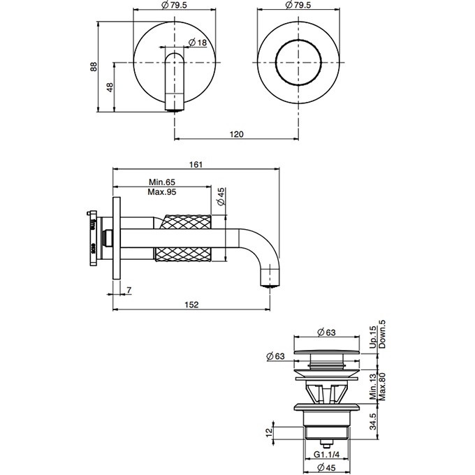 Cмеситель для раковины встраиваемый Fima Carlo Frattini Spillo Tech F3051TWX9XOR (золотой), с донным клапаном